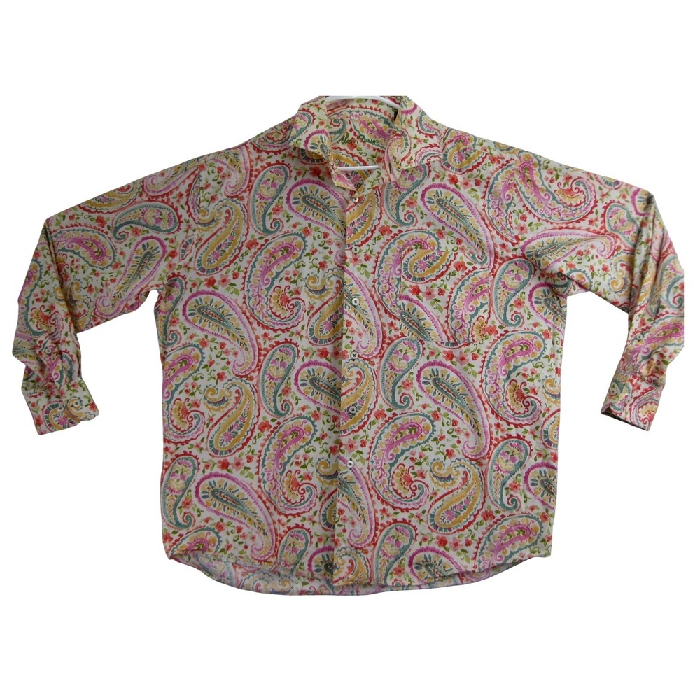 Alan Flasser Paisley Floral Button Down Shirt Mens XL Multicolor Cotton‎ Boho